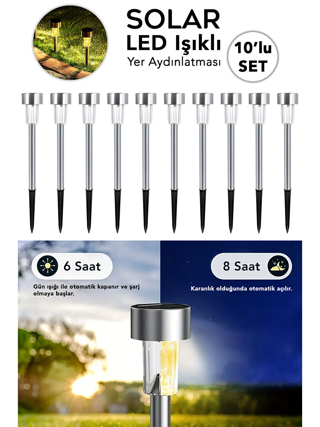 Siyah 10'lu Solar Yer Aydınlatması