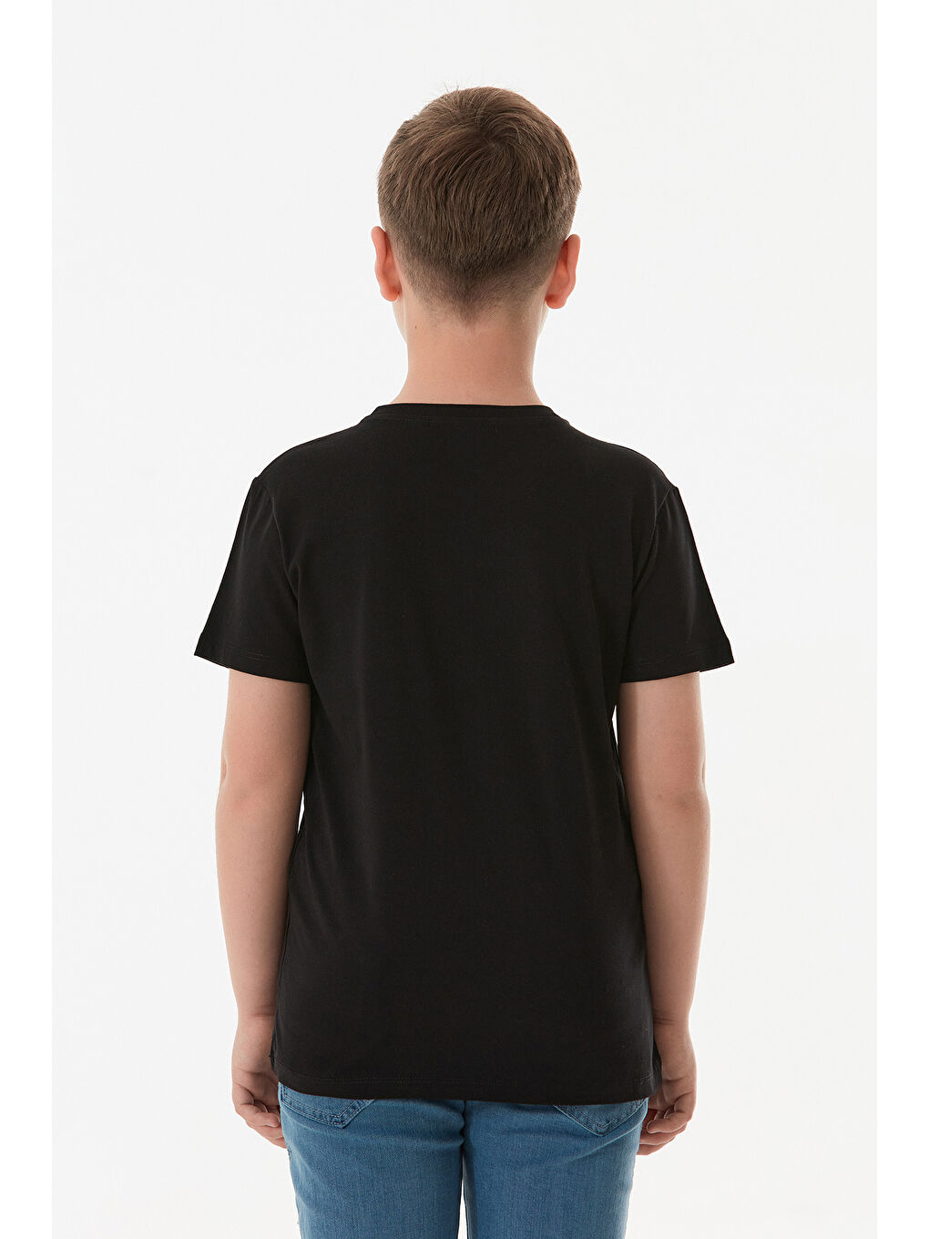 Siyah Yazı Baskılı Bisiklet Yaka Erkek Çocuk Tişört-3