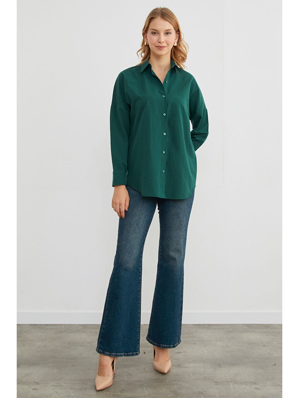 Yeşil Basic Düğmeli Gömlek-4