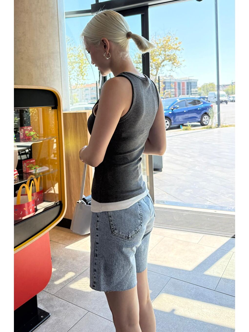 Gri Çift Kat Görünümlü Kadın Atlet Mg2558-4