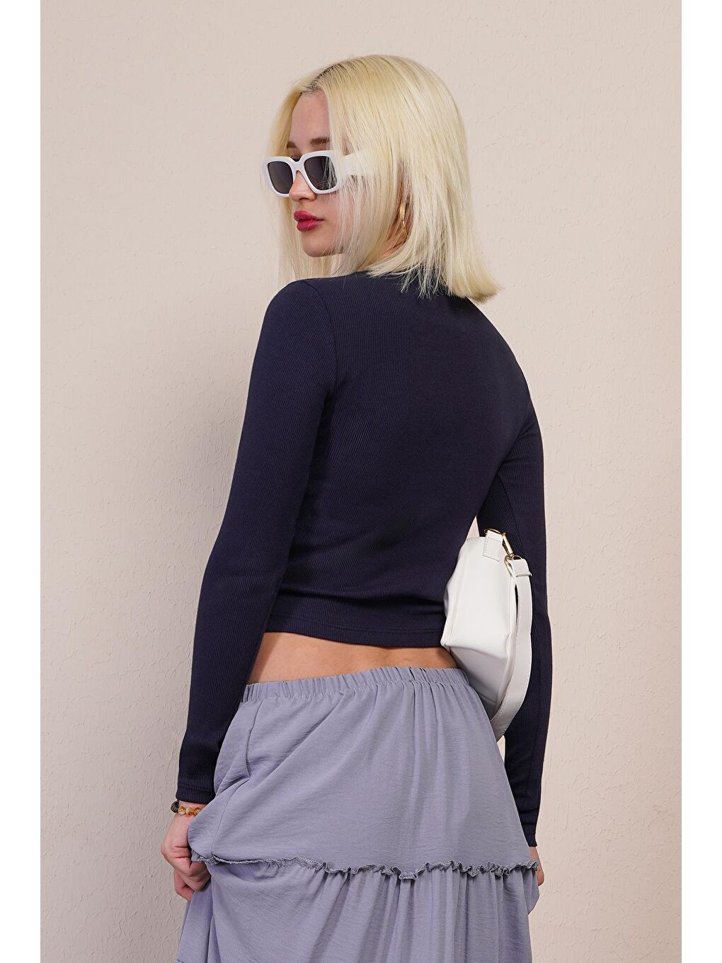 Lacivert V Yaka Uzun Kollu Kaşkorse Body Mg2192-7