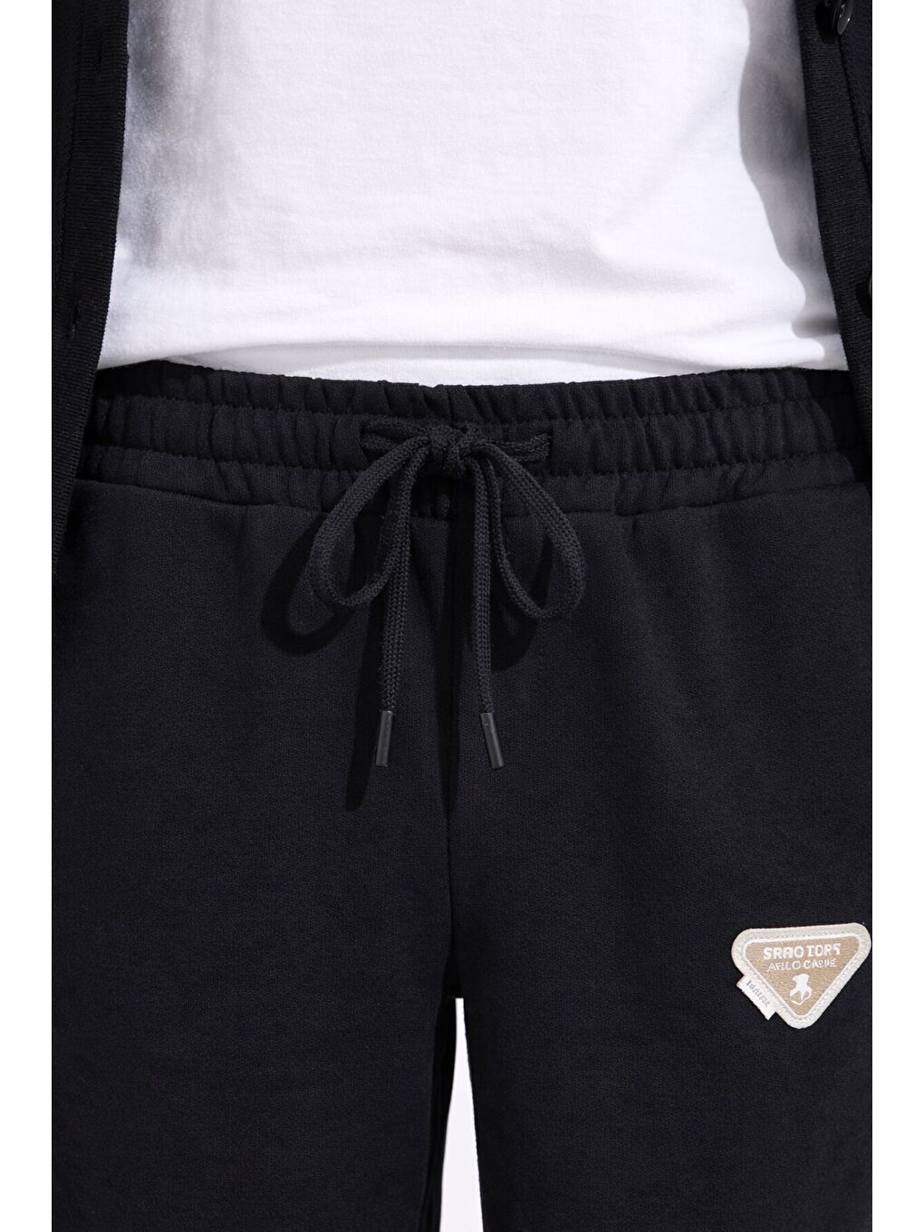 Siyah Logo Detaylı Düğmeli Hırkalı Kız Çocuk Yırtmaçlı Pantolonlu 3lü Takım 23732-2