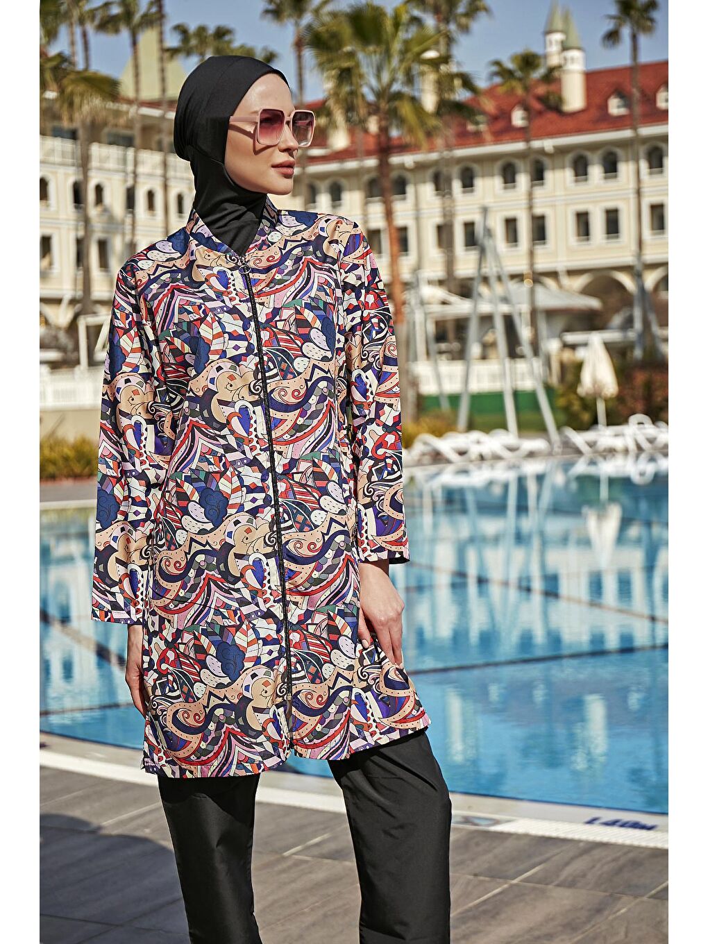 Siyah Paraşüt Tam Kapalı Tesettür Mayo R4608 Nurperi