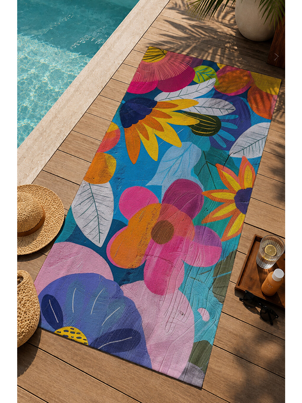 Yeşil Renkli Retro Tropikal Çiçek Desenli 70x150 Cm Dijital Baskılı Plaj Ve Banyo Havlusu-2