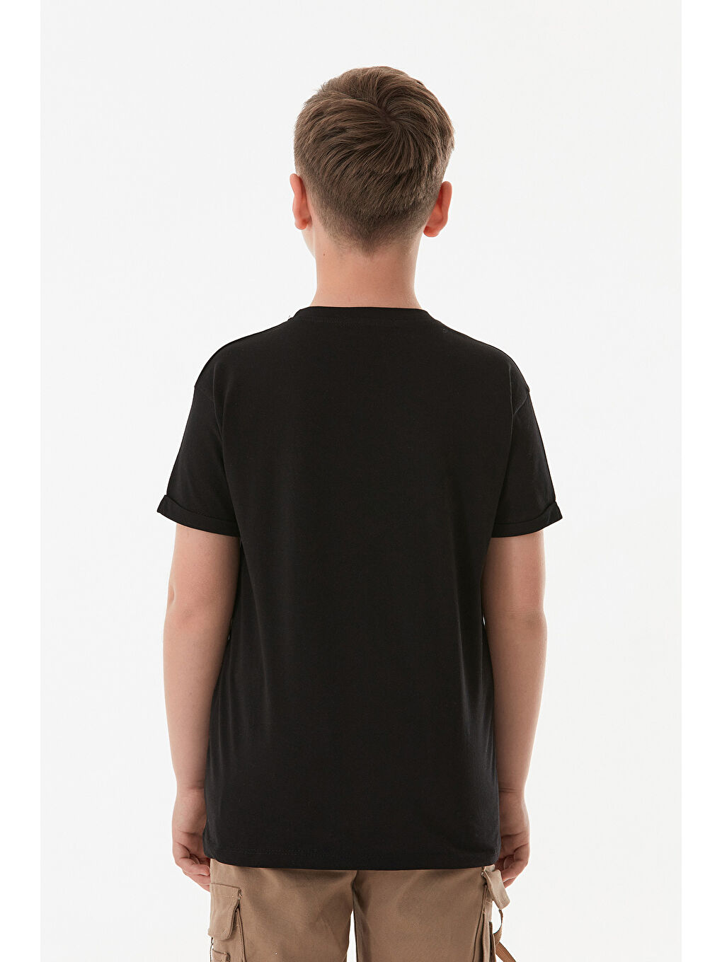 Siyah %100 Pamuk Yazı Baskılı Bisiklet Yaka Erkek Çocuk Tişört-3