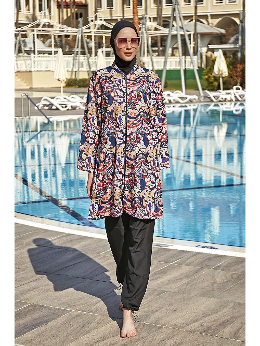 Siyah Paraşüt Tam Kapalı Tesettür Mayo R4608 Nurperi-1