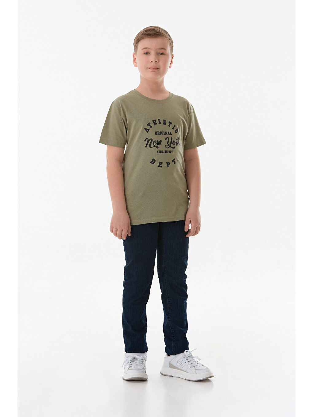 Haki %100 Pamuk Athletic Yazı Baskılı Erkek Çocuk Tişört-2