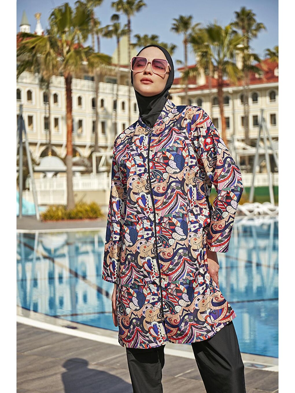 Siyah Paraşüt Tam Kapalı Tesettür Mayo R4608 Nurperi-2