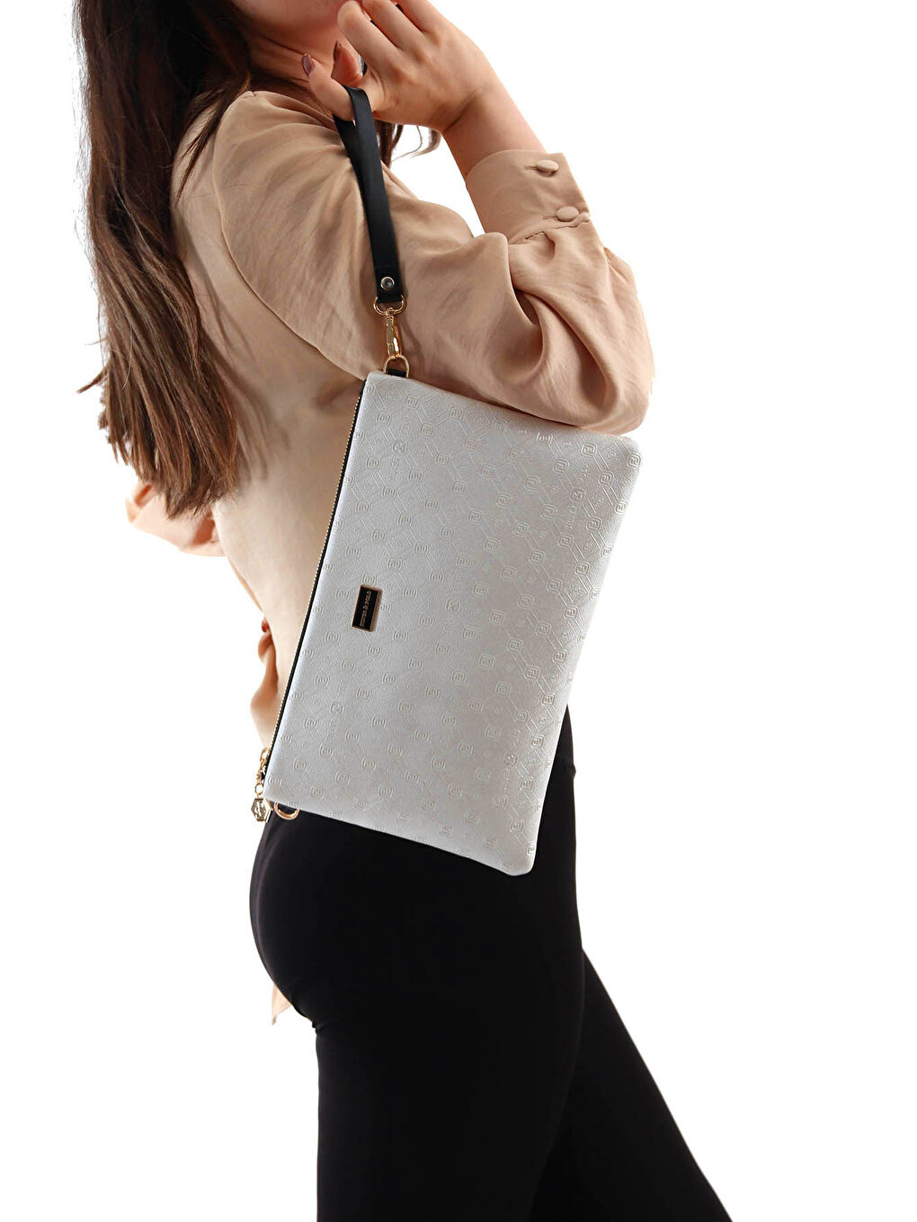 Beyaz Kadın El Çantası 1034-37649 CLUTCH M46 SEDEF-MAT SİYAH-5