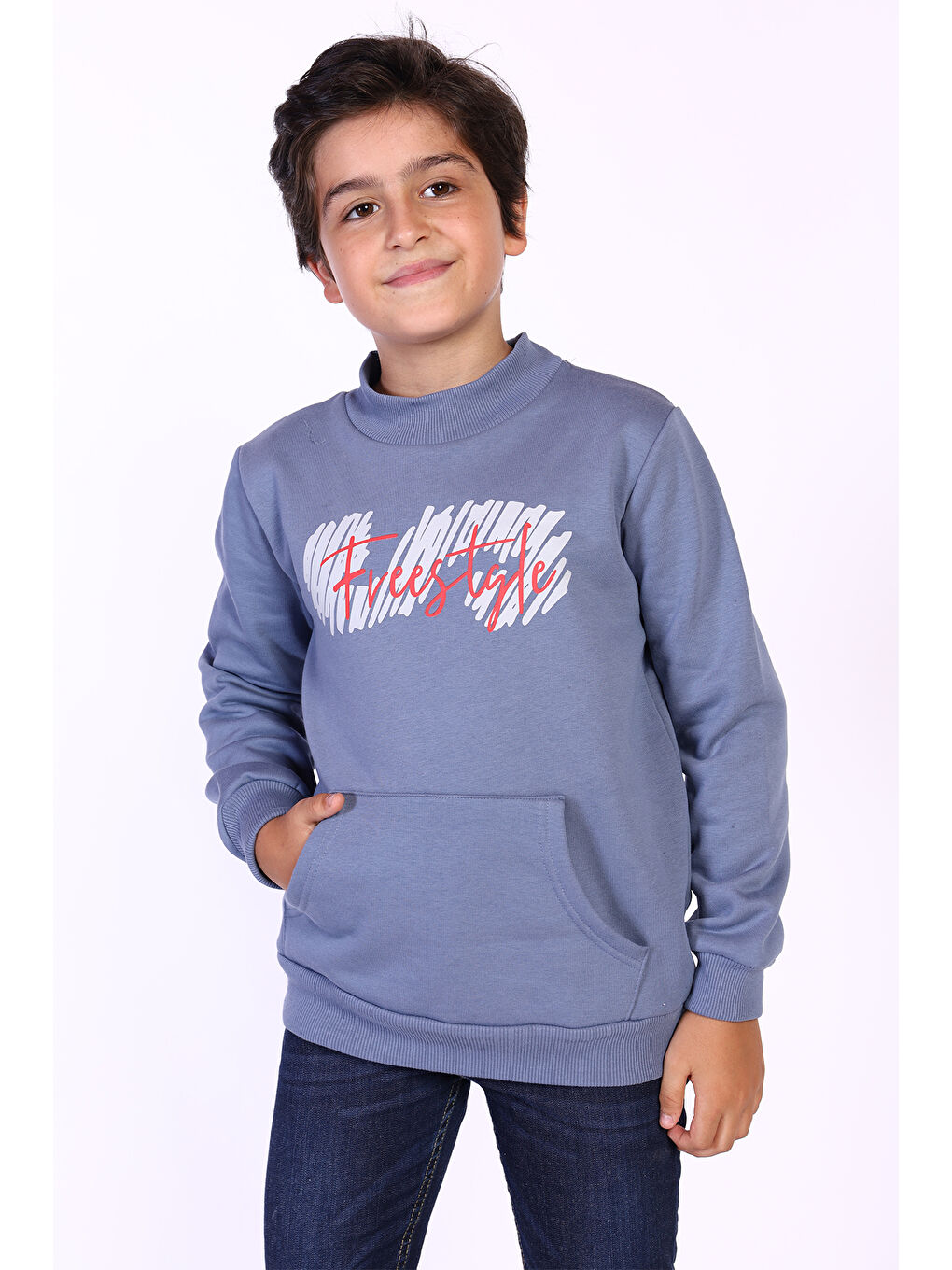 Antrasit Erkek Çocuk Kanguru Cepli Baskılı Sweatshirt