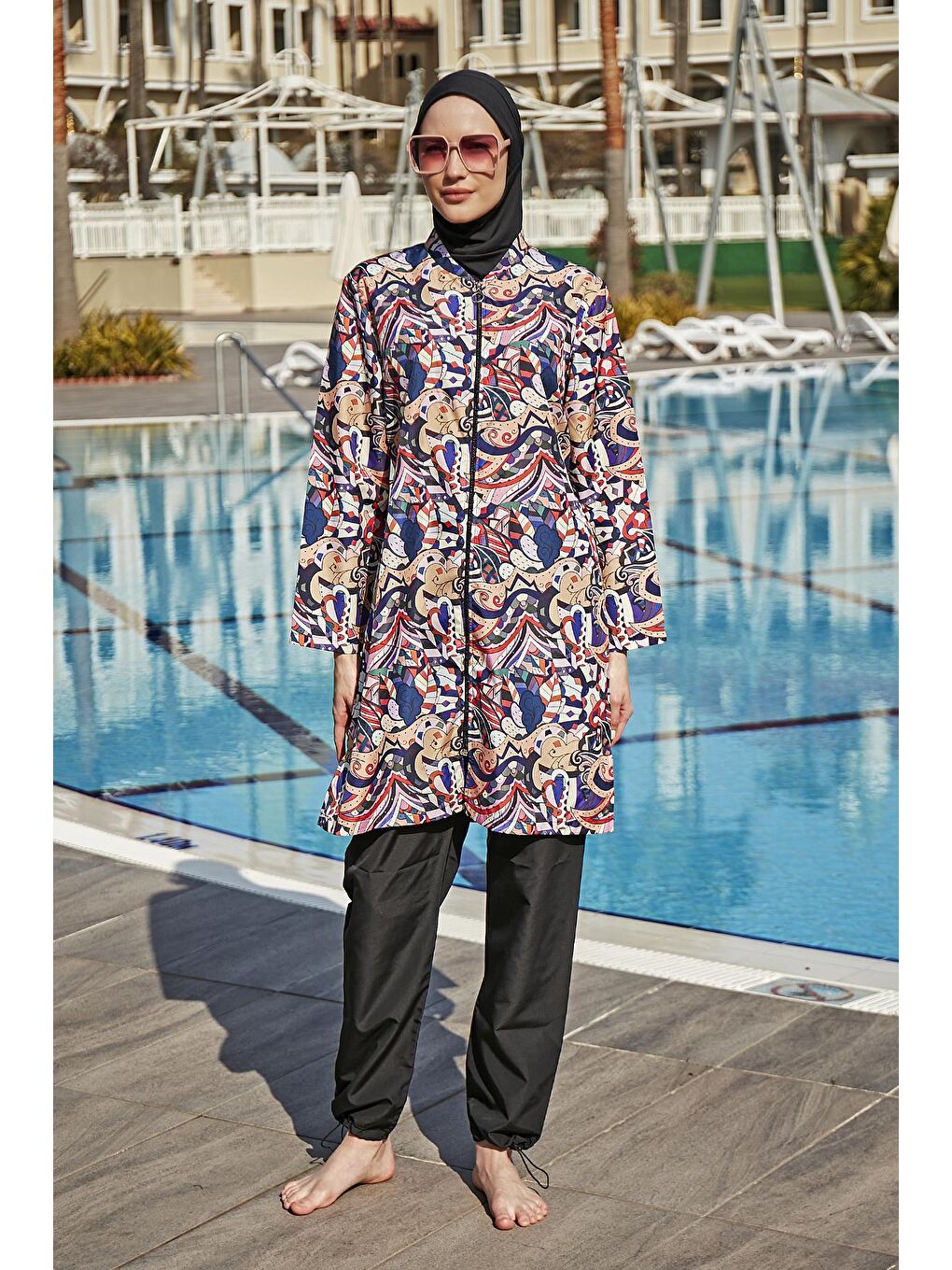 Siyah Paraşüt Tam Kapalı Tesettür Mayo R4608 Nurperi-4