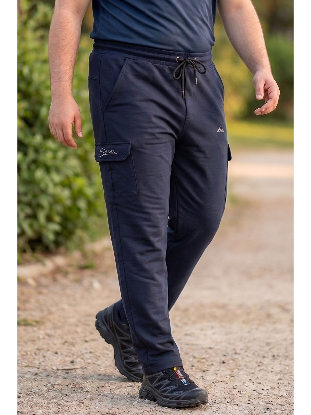 Büyük Beden Erkek Komando Cep Detay Beli Ribana Pamuklu Düz Paça Eşofman Altı 1709 Lacivert-2