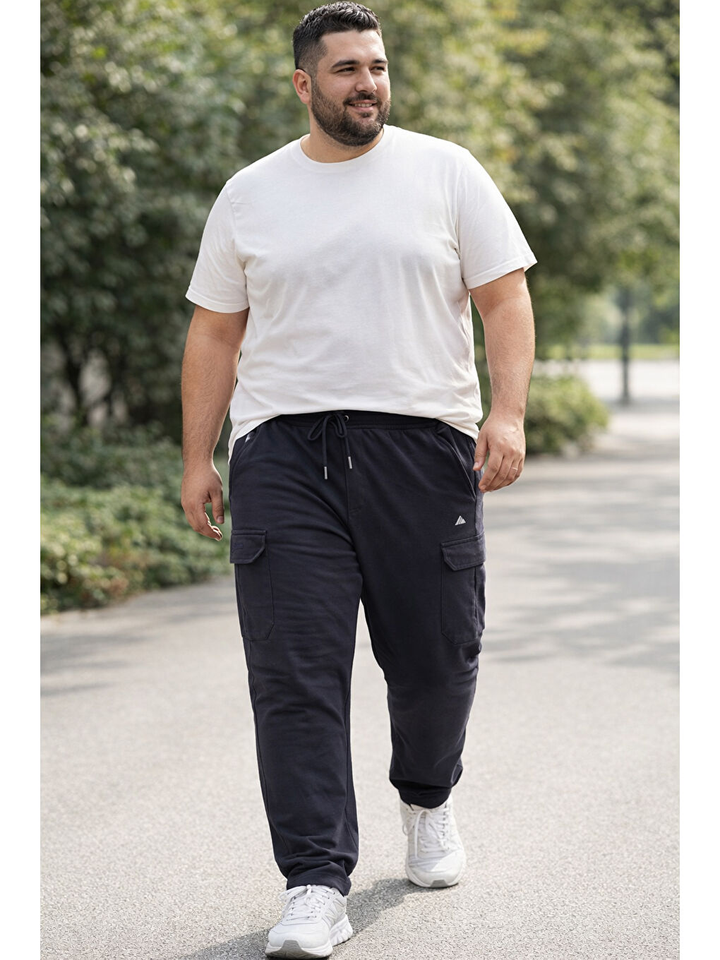 Büyük Beden Erkek Komando Cep Detay Beli Ribana Pamuklu Düz Paça Eşofman Altı 1709 Lacivert-3