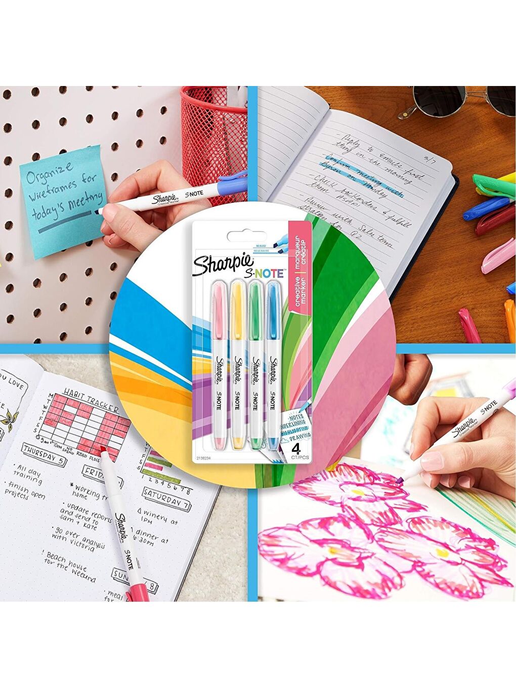 Sharpie Snote 4 lü Kreatif Permanent Marker Kesik Uç S-2138234 - 1