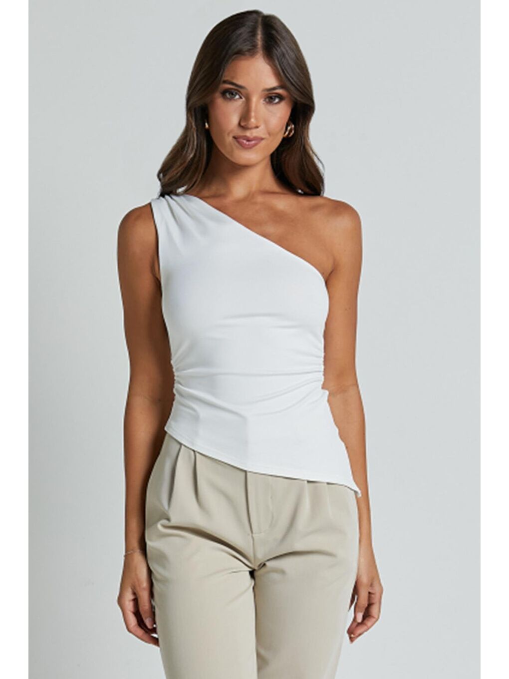 Beyaz Tek Omuzlu Basic Kadın Body Mg2498-1