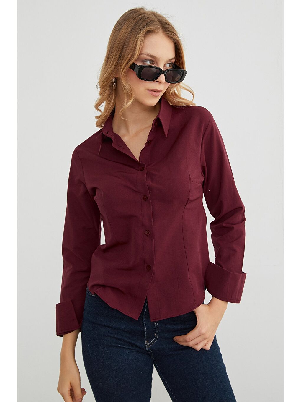 Bordo Basic Pensli Slim Fit Gömlek