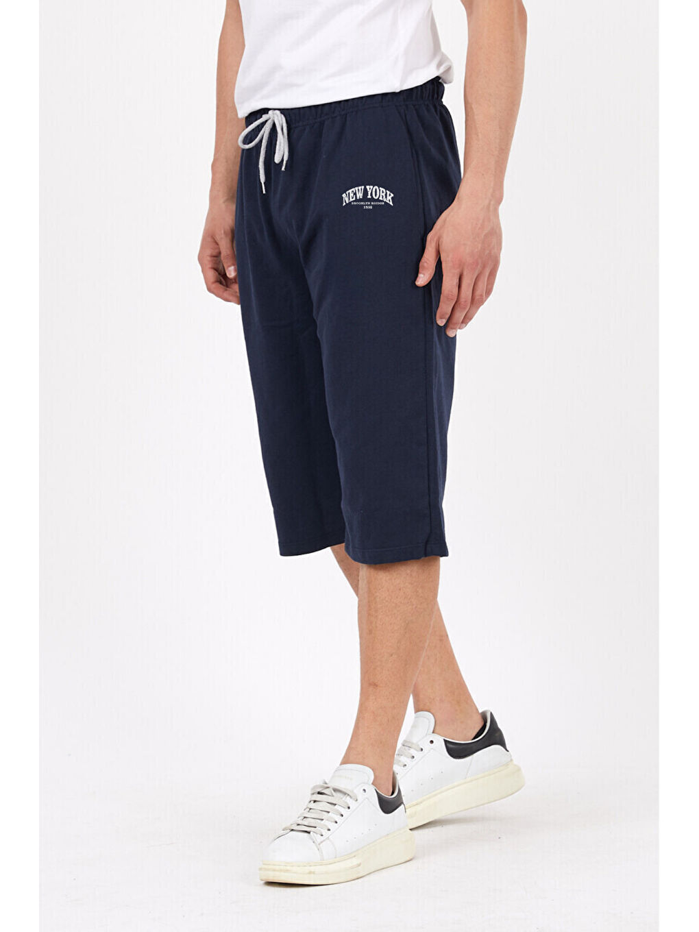 Lacivert Erkek New York Baskılı Uzun Slim Fit Kalıp Şort SPR25SR086