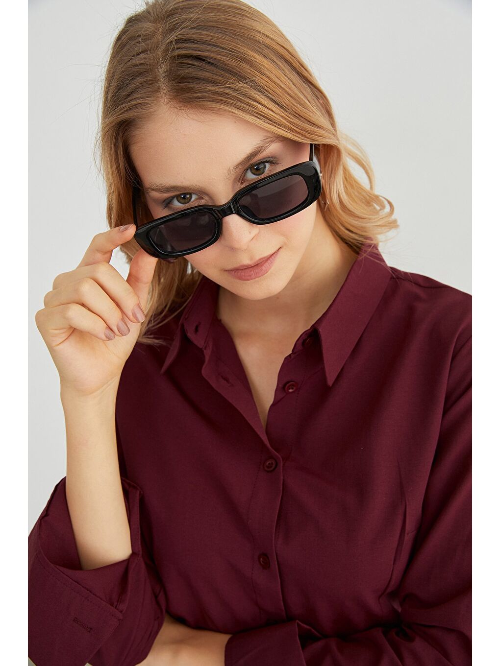 Bordo Basic Pensli Slim Fit Gömlek-1