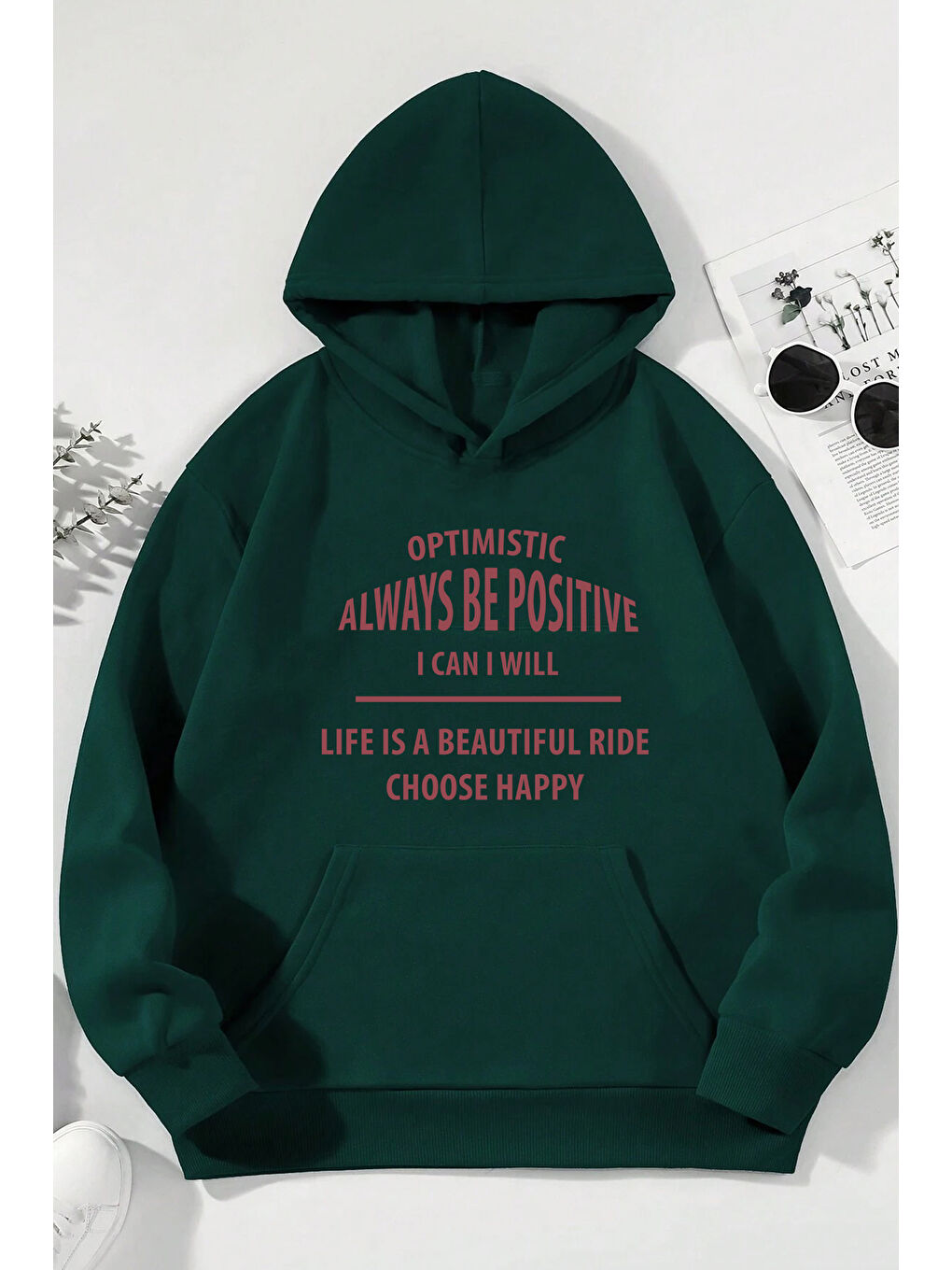 uyguntarz Yeşil Unisex Always Be Positive Baskılı Sweatshirt