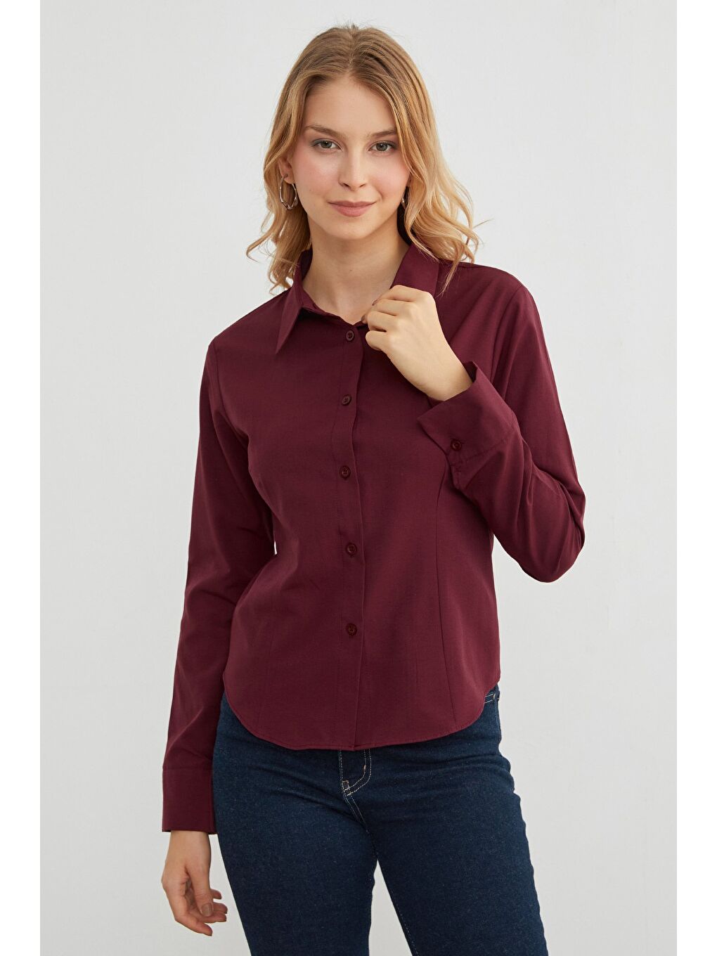 Bordo Basic Pensli Slim Fit Gömlek-2