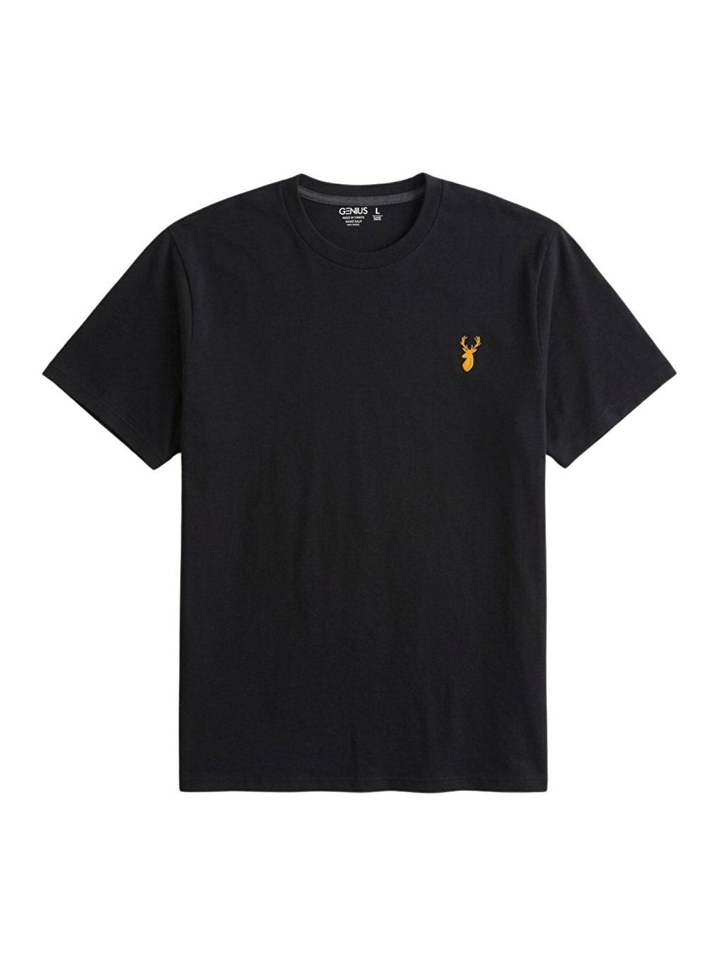 Erkek Siyah Tişört %100 Pamuk Süprem Basic Tişört Bisiklet Yaka Nakışlı T-shirt ERKEK-NAKIŞLI