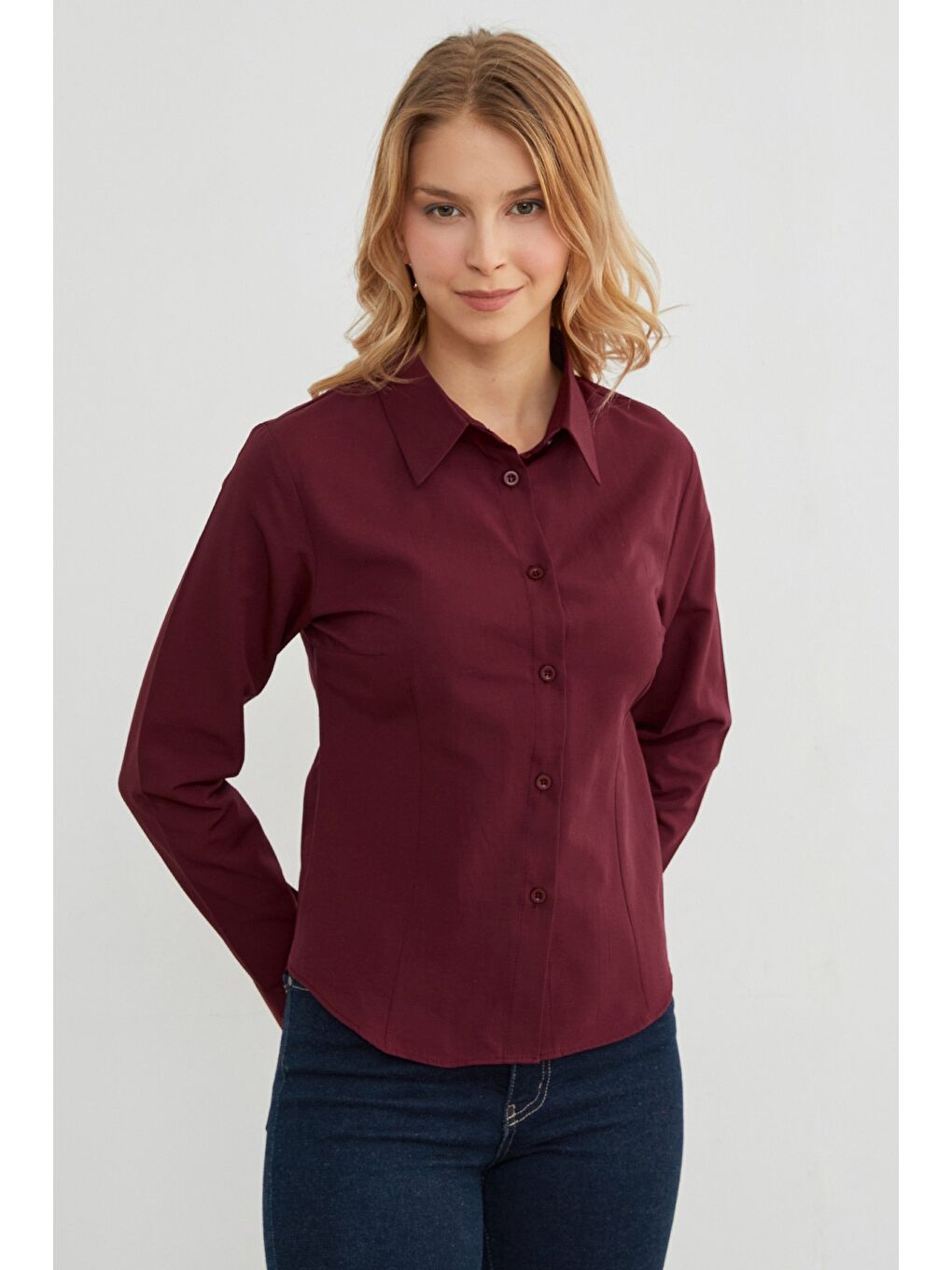 Bordo Basic Pensli Slim Fit Gömlek-3