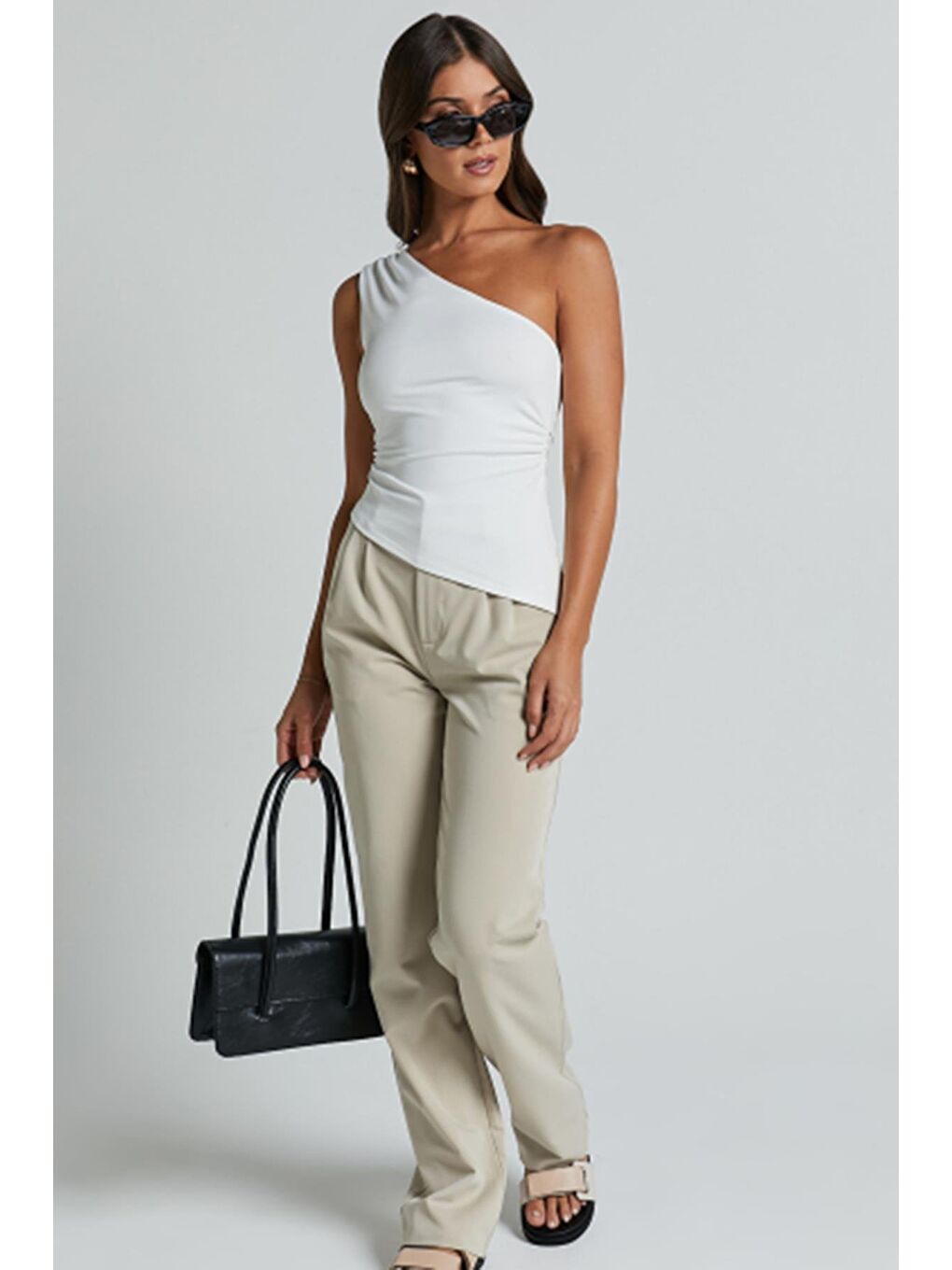 Beyaz Tek Omuzlu Basic Kadın Body Mg2498-3