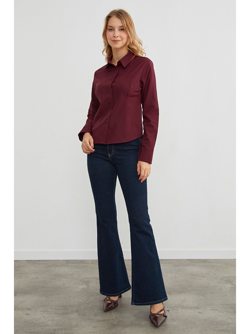 Bordo Basic Pensli Slim Fit Gömlek-4