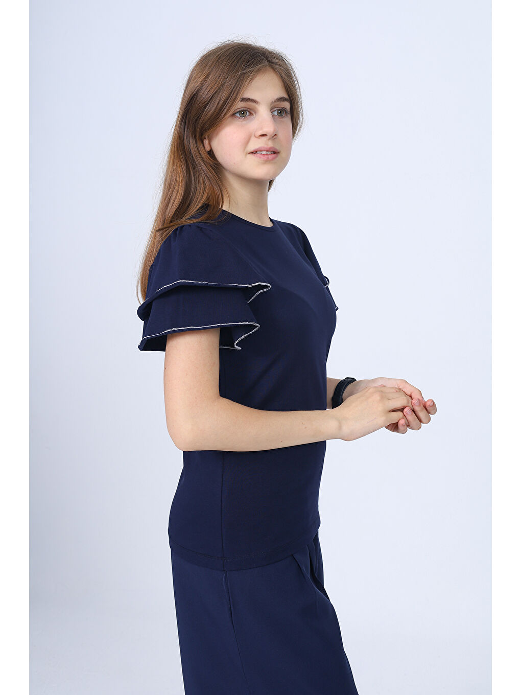 Lacivert Kız Çocuk Okul Tişört-2