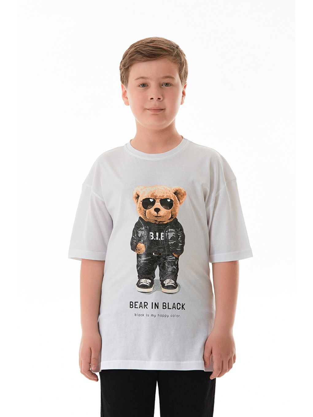 Beyaz Ayıcık Baskılı Erkek Çocuk Tişört