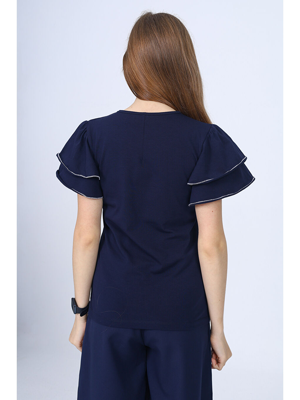 Lacivert Kız Çocuk Okul Tişört-3