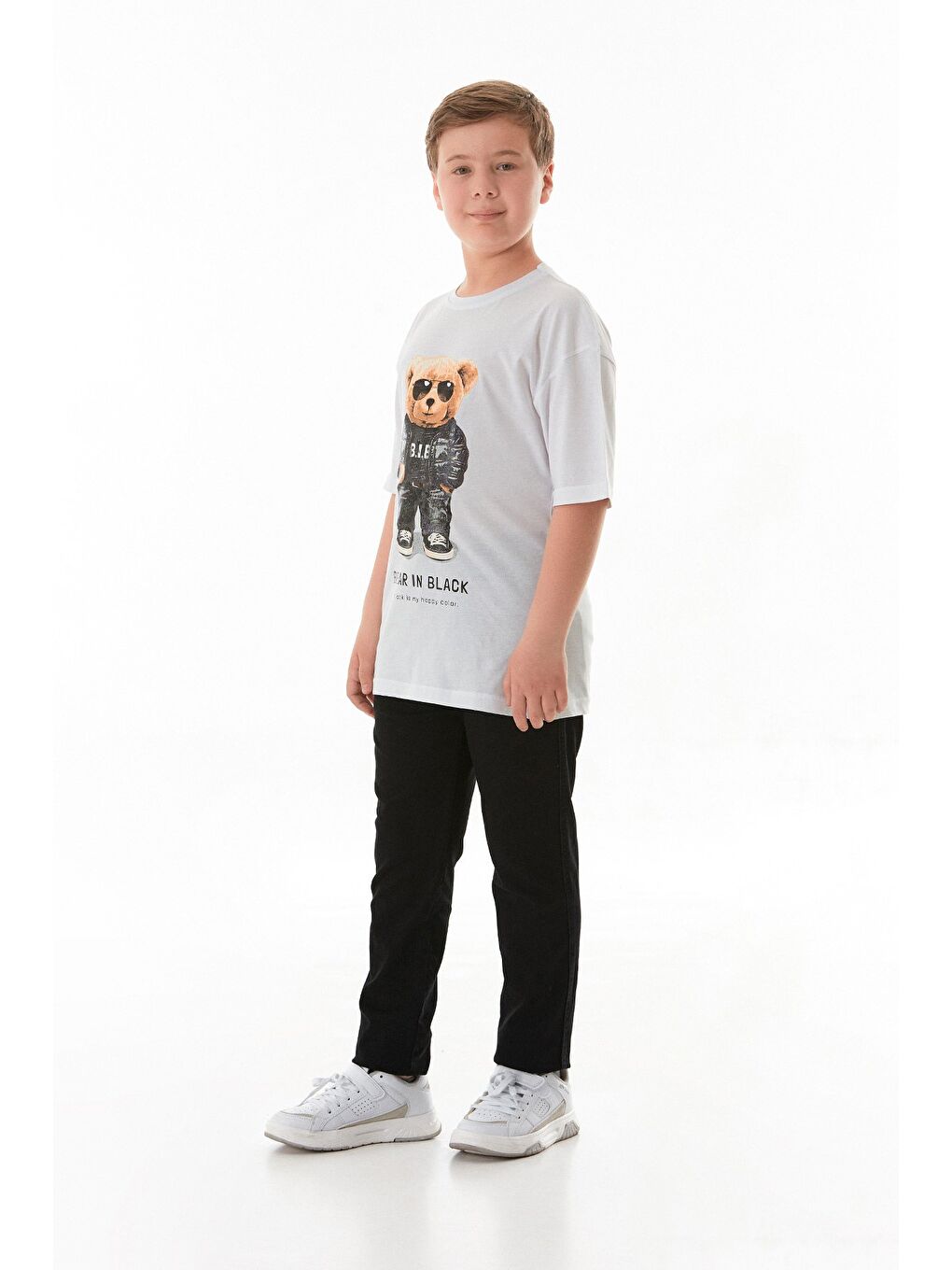 Beyaz Ayıcık Baskılı Erkek Çocuk Tişört-1