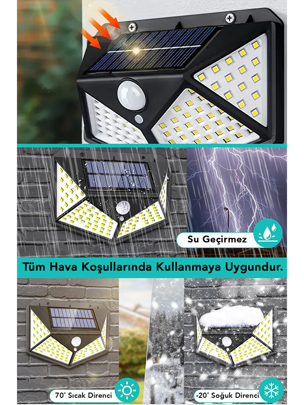 Siyah 20 Adet Güneş Enerjili Duvar Lambası-3
