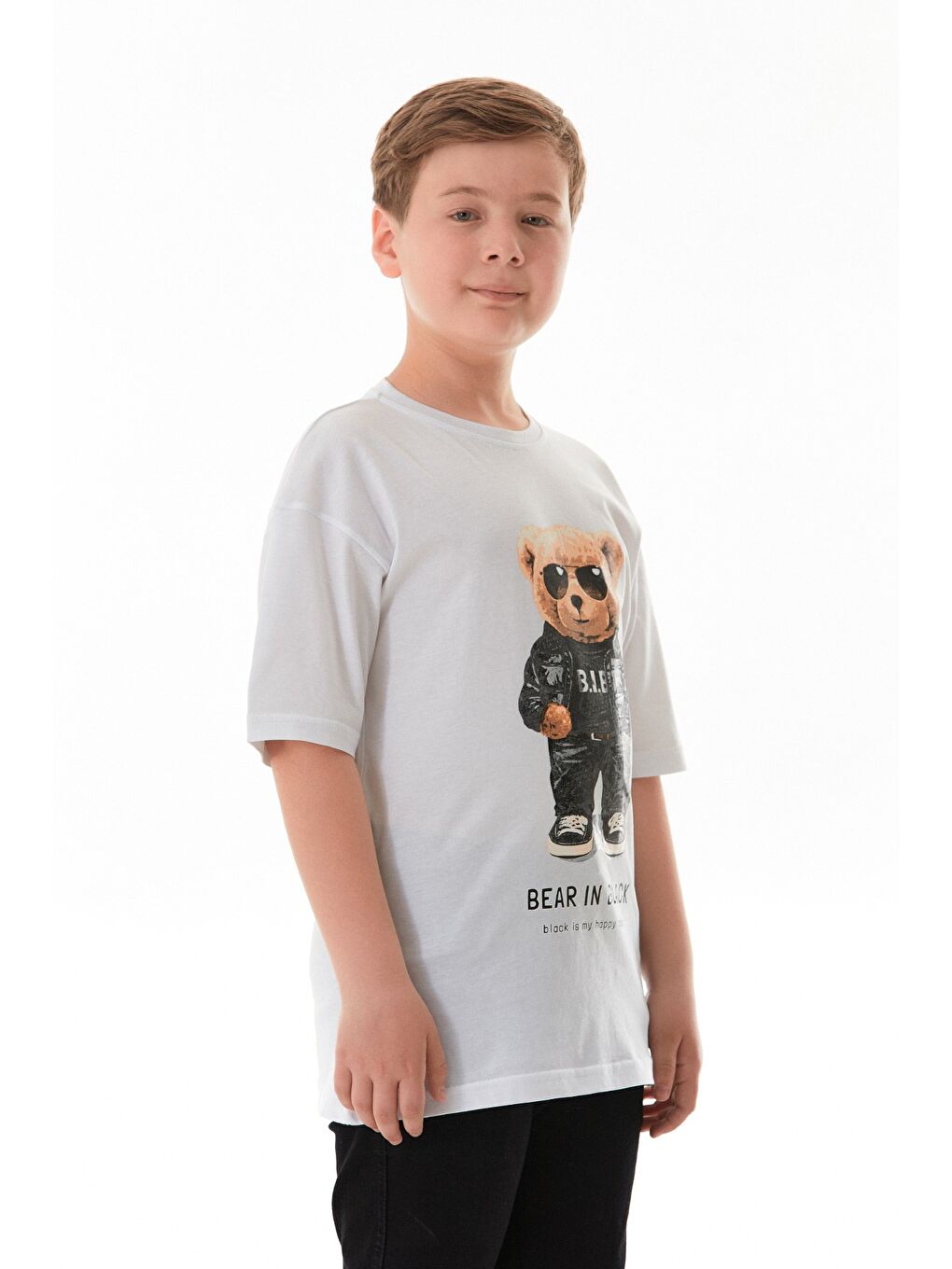 Beyaz Ayıcık Baskılı Erkek Çocuk Tişört-2