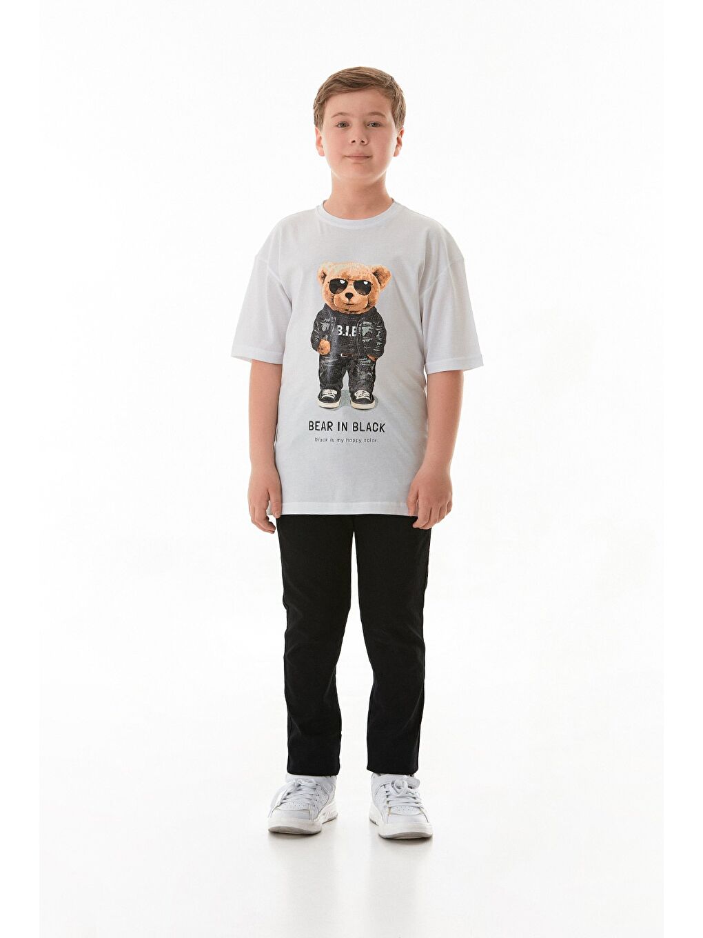 Beyaz Ayıcık Baskılı Erkek Çocuk Tişört-3