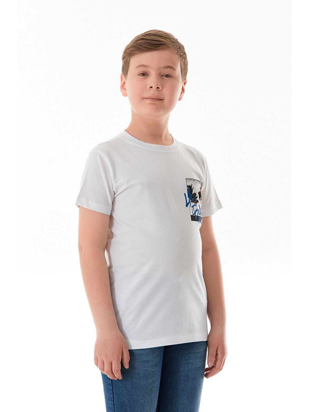 Beyaz %100 Pamuk Yazı Baskılı Erkek Çocuk Tişört-2
