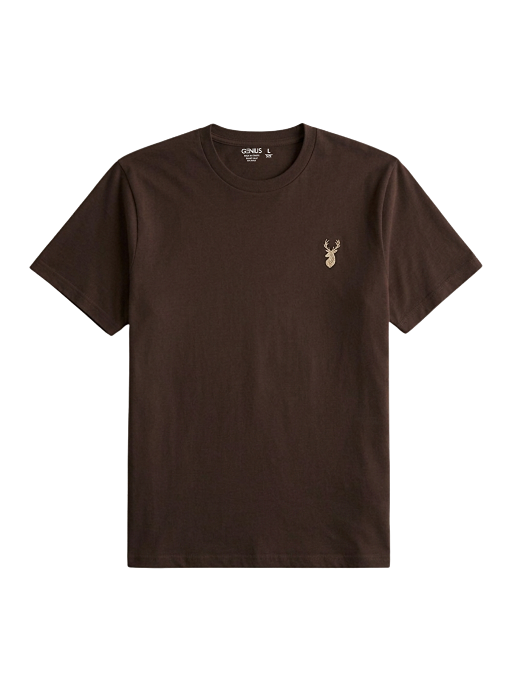Kahverengi Erkek Siyah Tişört %100 Pamuk Süprem Basic Tişört Bisiklet Yaka Nakışlı T-shirt Erkek-nakışlı