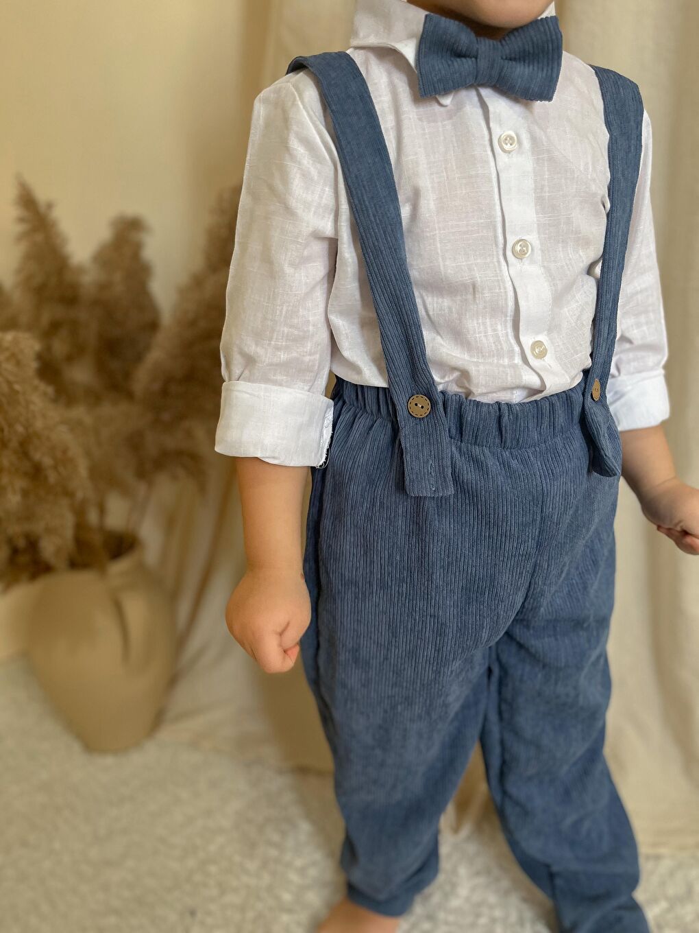 İndigo Papyonlu Fitilli Üçlü Takım-1