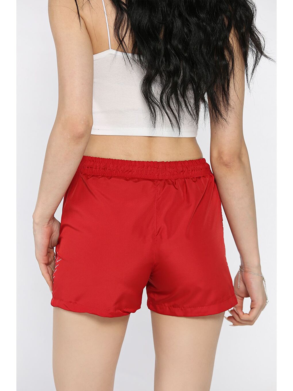 Kırmızı Kadın Baskılı Cepli Deniz Şortu-2