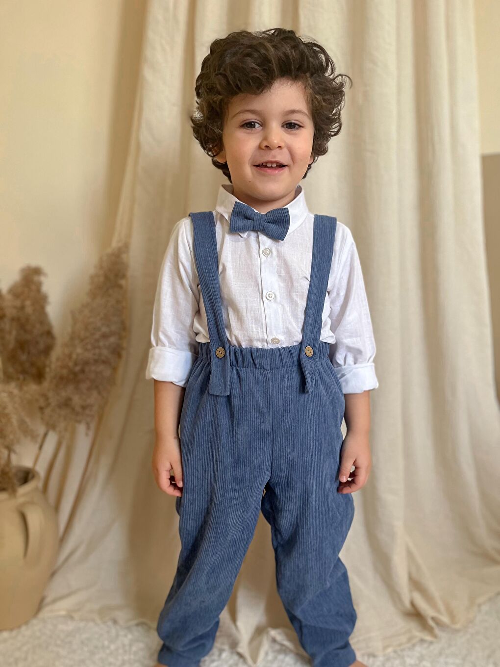 İndigo Papyonlu Fitilli Üçlü Takım-3