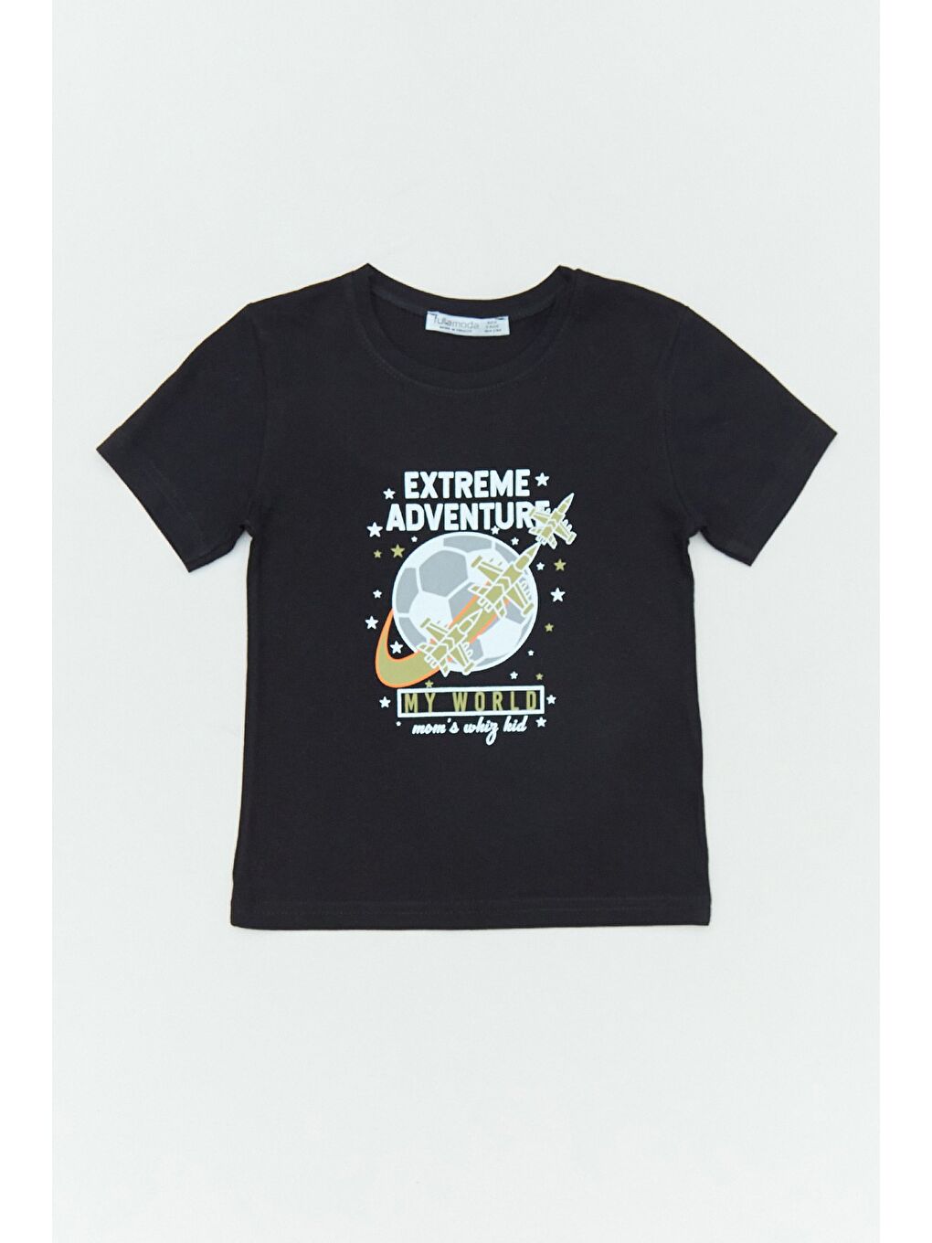 Siyah %100 Pamuk Futbol Topu Baskılı Erkek Çocuk Tişört