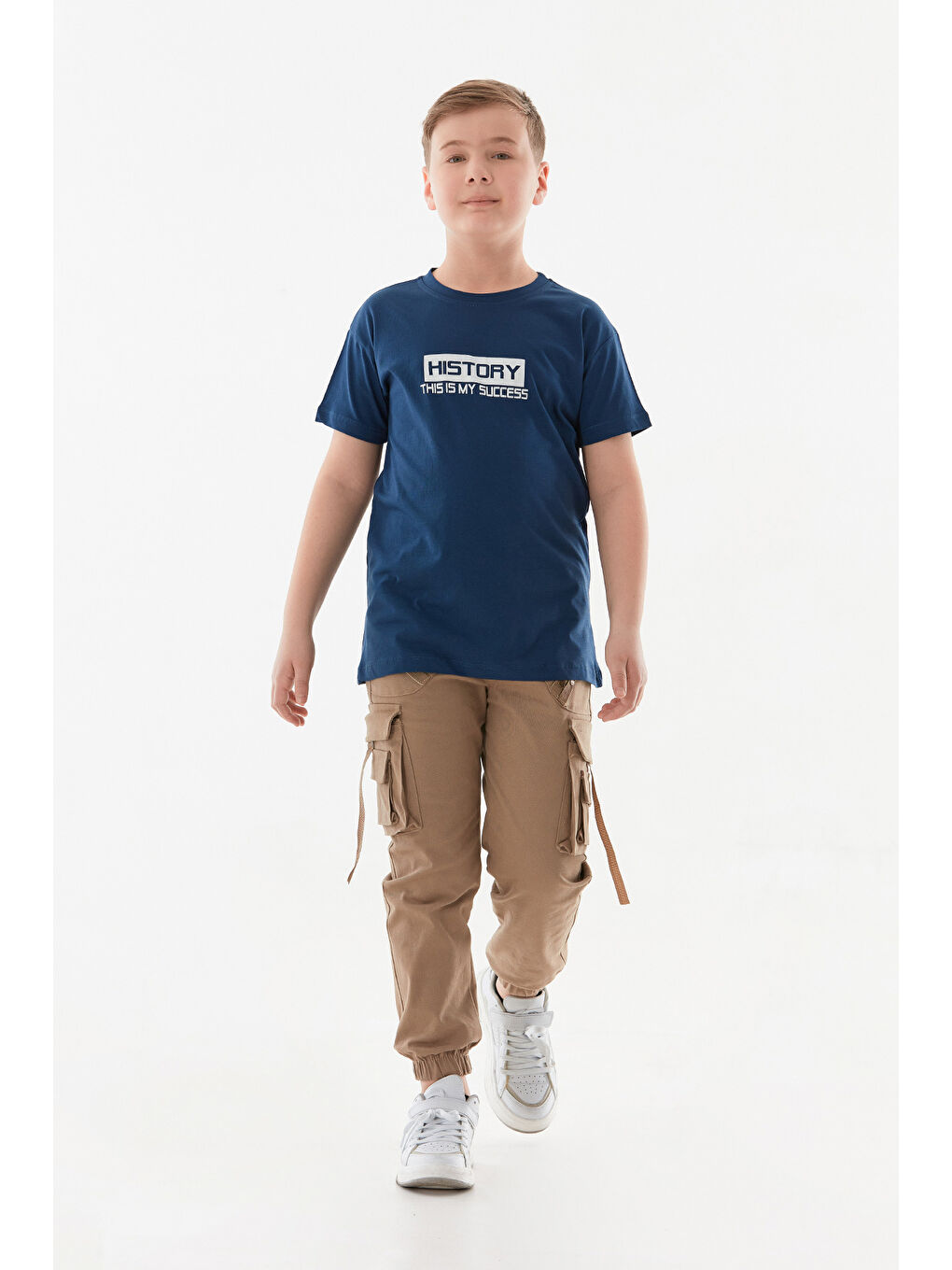 İndigo History Yazı Baskılı Erkek Çocuk Tişört-3