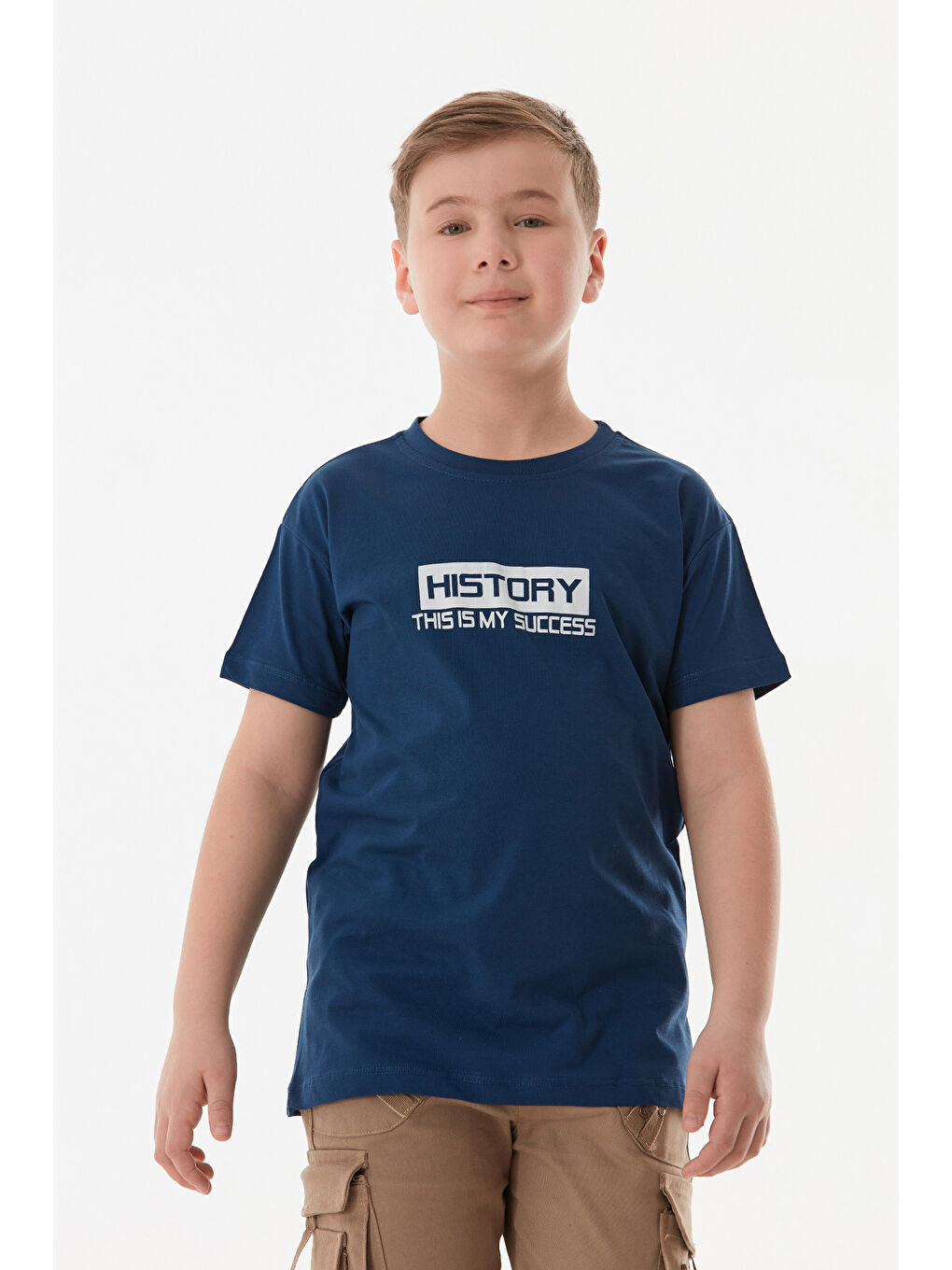 İndigo History Yazı Baskılı Erkek Çocuk Tişört-4