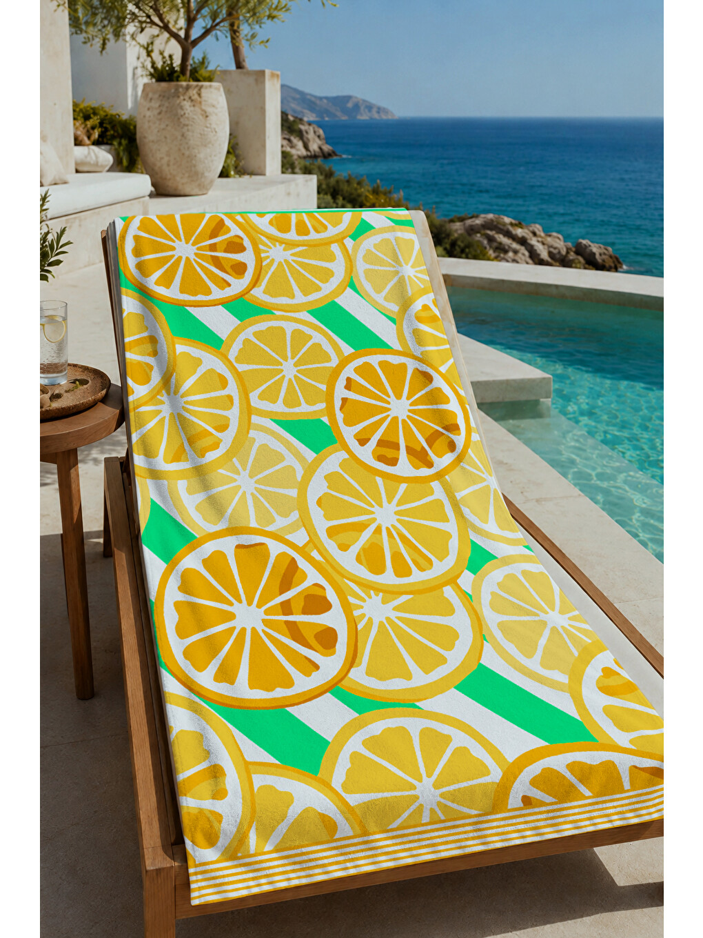 Mint Yeşili Limon Desenli 70x150 Cm Dijital Baskılı Plaj Ve Banyo Havlusu