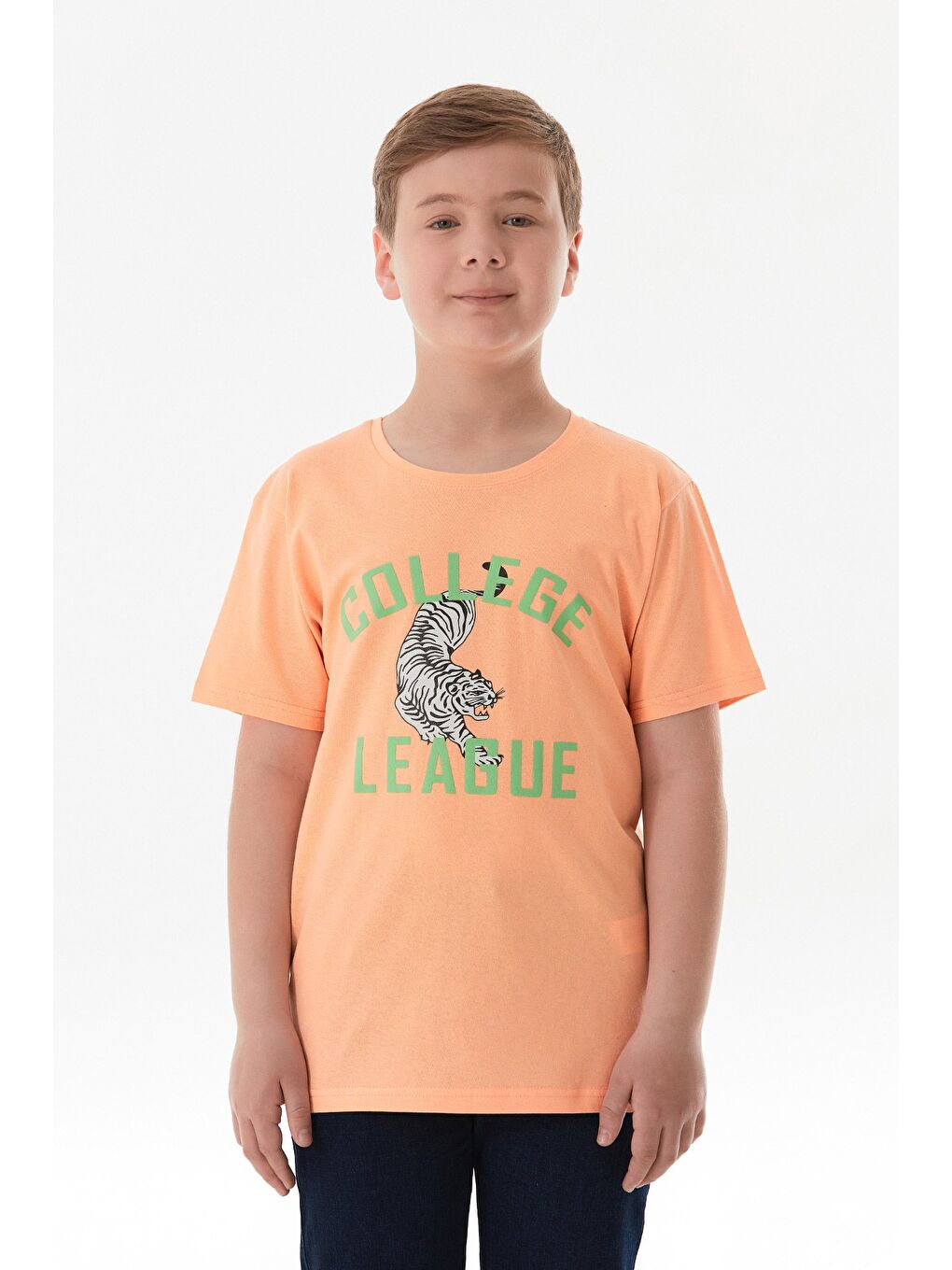 Turuncu College Ve Kaplan Baskılı Erkek Çocuk Tişört