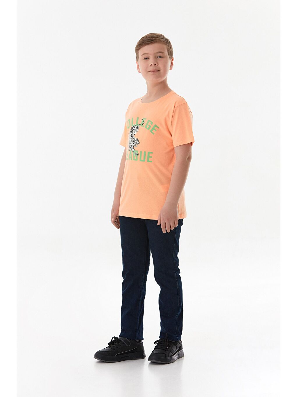 Turuncu College Ve Kaplan Baskılı Erkek Çocuk Tişört-1