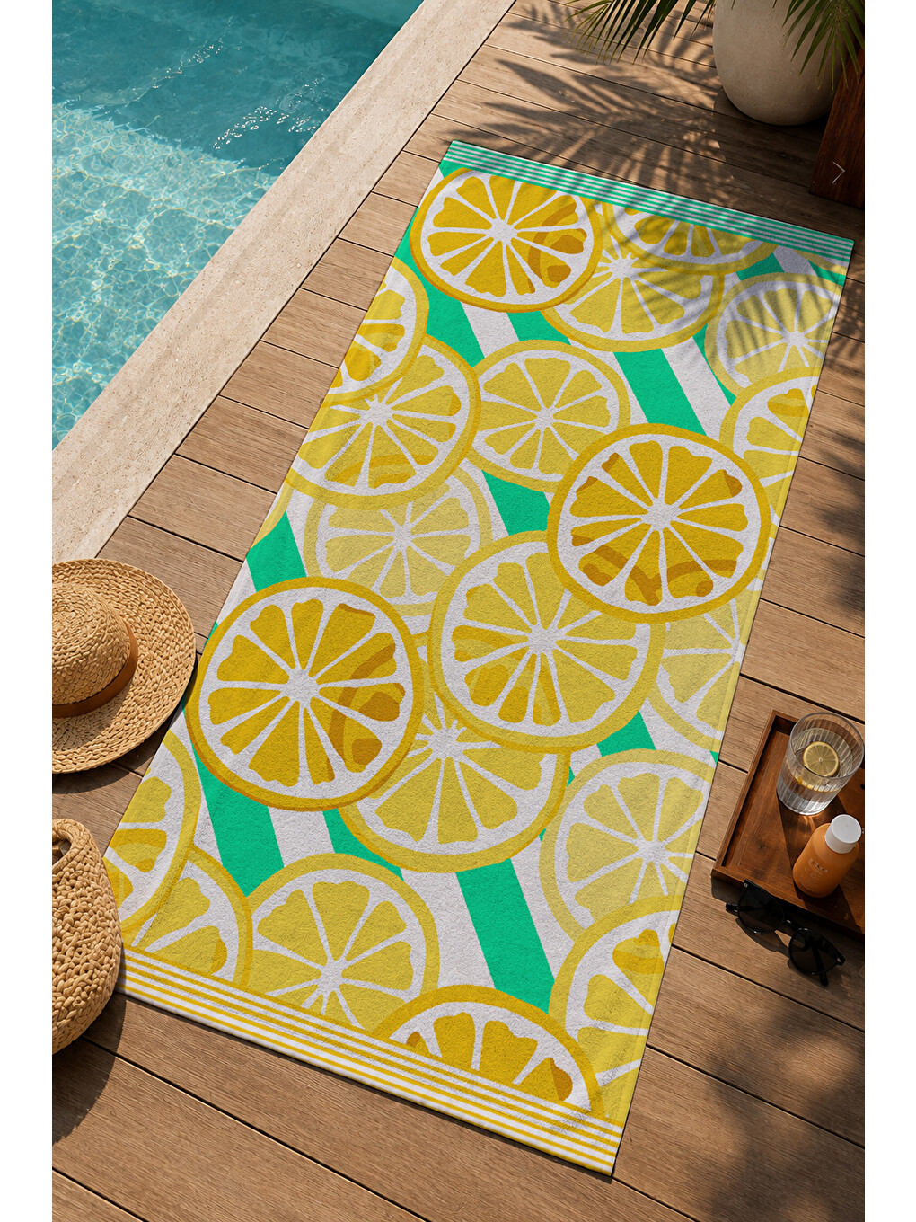 Mint Yeşili Limon Desenli 70x150 Cm Dijital Baskılı Plaj Ve Banyo Havlusu-2