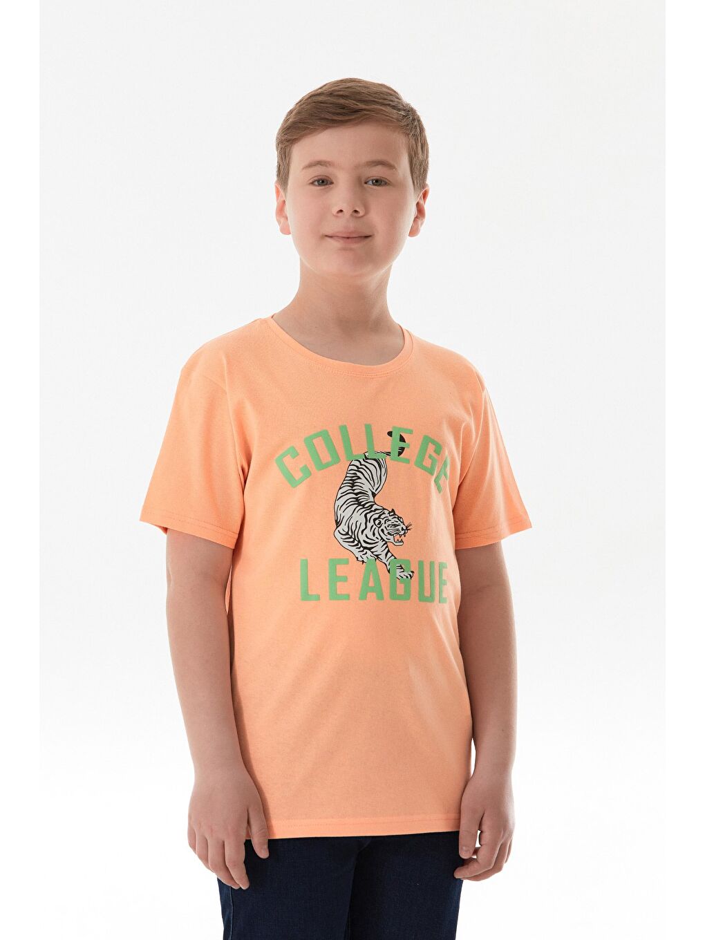 Turuncu College Ve Kaplan Baskılı Erkek Çocuk Tişört-2