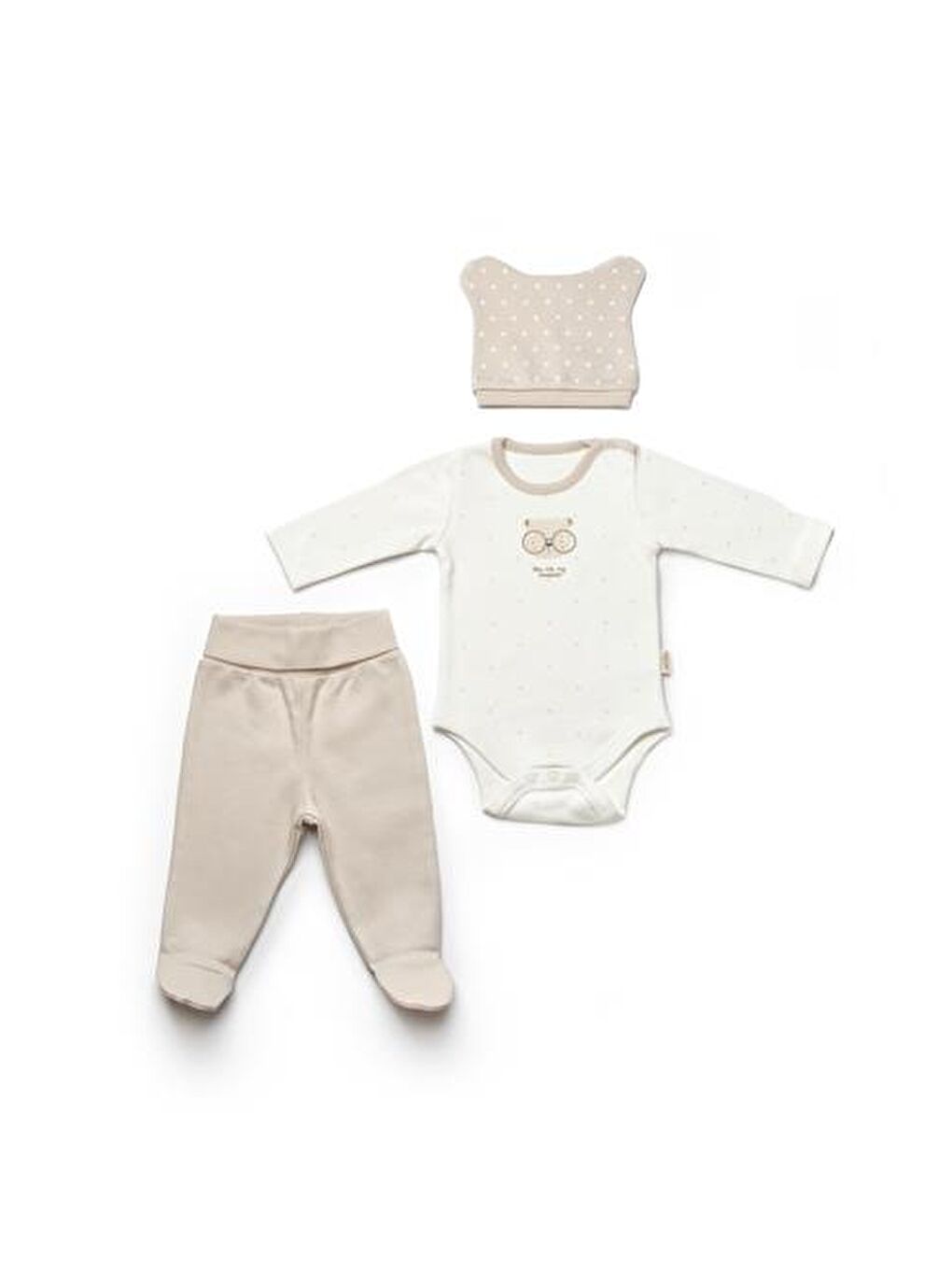 Ekru Bebek Keseli 4'lü Takım Set %100 Organik Pamuk - Yenidoğan Serisi - CSY8134-5