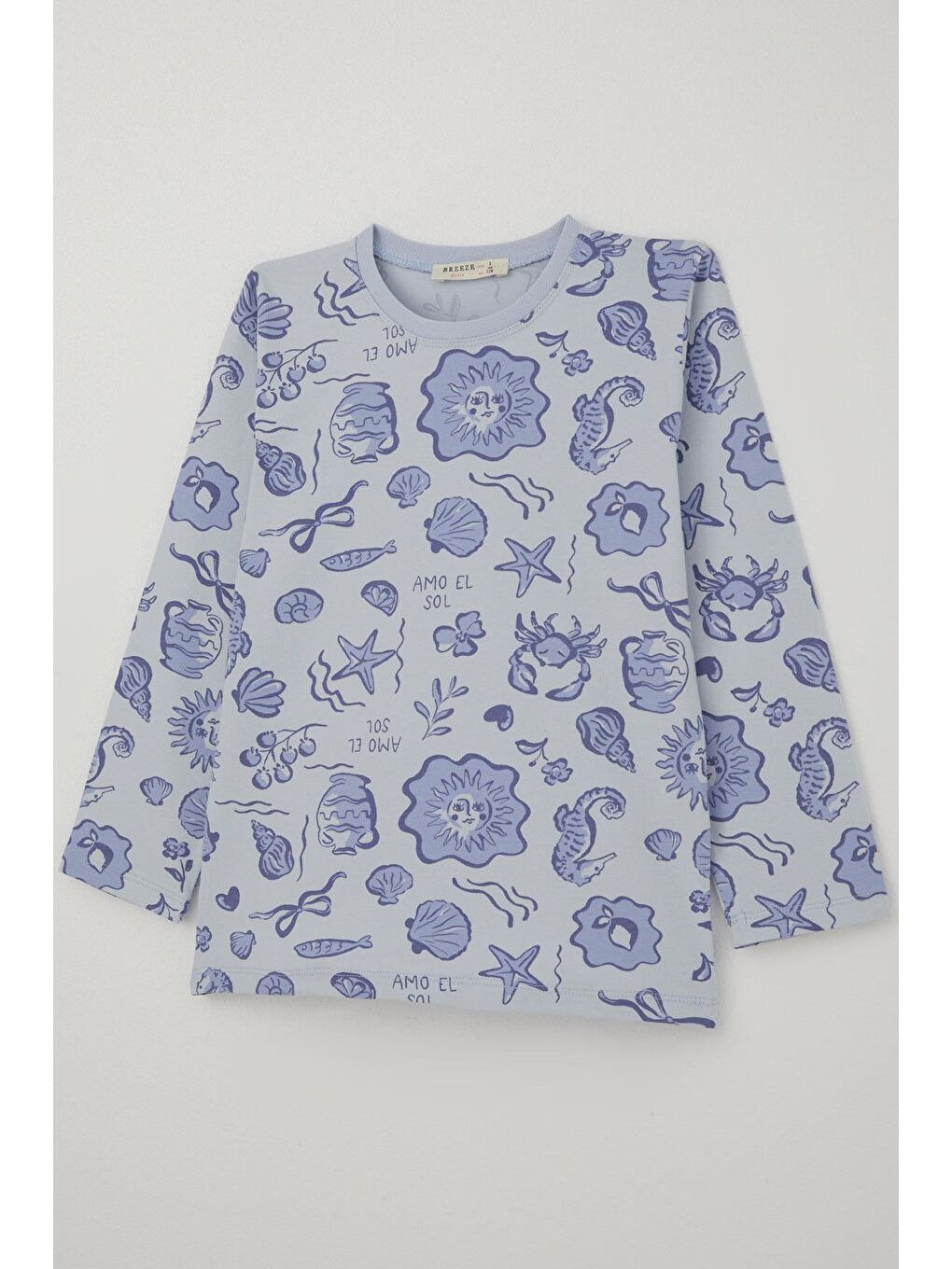 Kız Çocuk Pijama Takımı Güneşli Deniz Masalı Açık Mavi (4-6 Yaş)-5